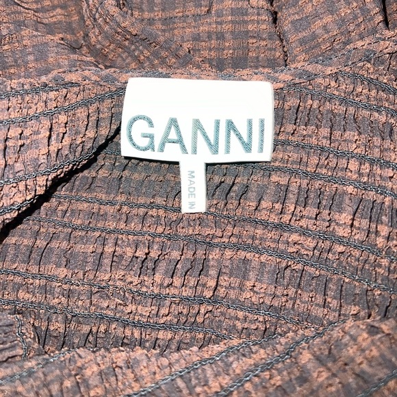 GANNI Brown Checked Seersucker Smocked Mini Dress US 38 - Picture 6 of 7